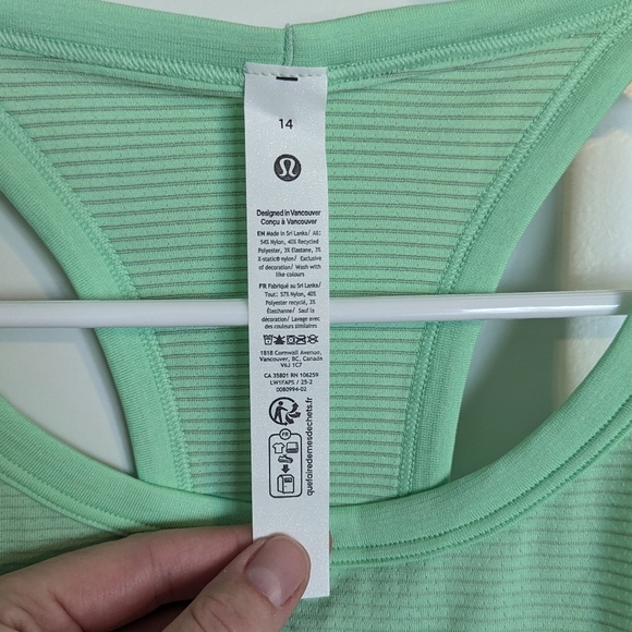 Lululemon NWT Swiftly Tech Cropped Racerback Tank 2.0 - Citra Lime Green sz 14 - Picture 3 of 6